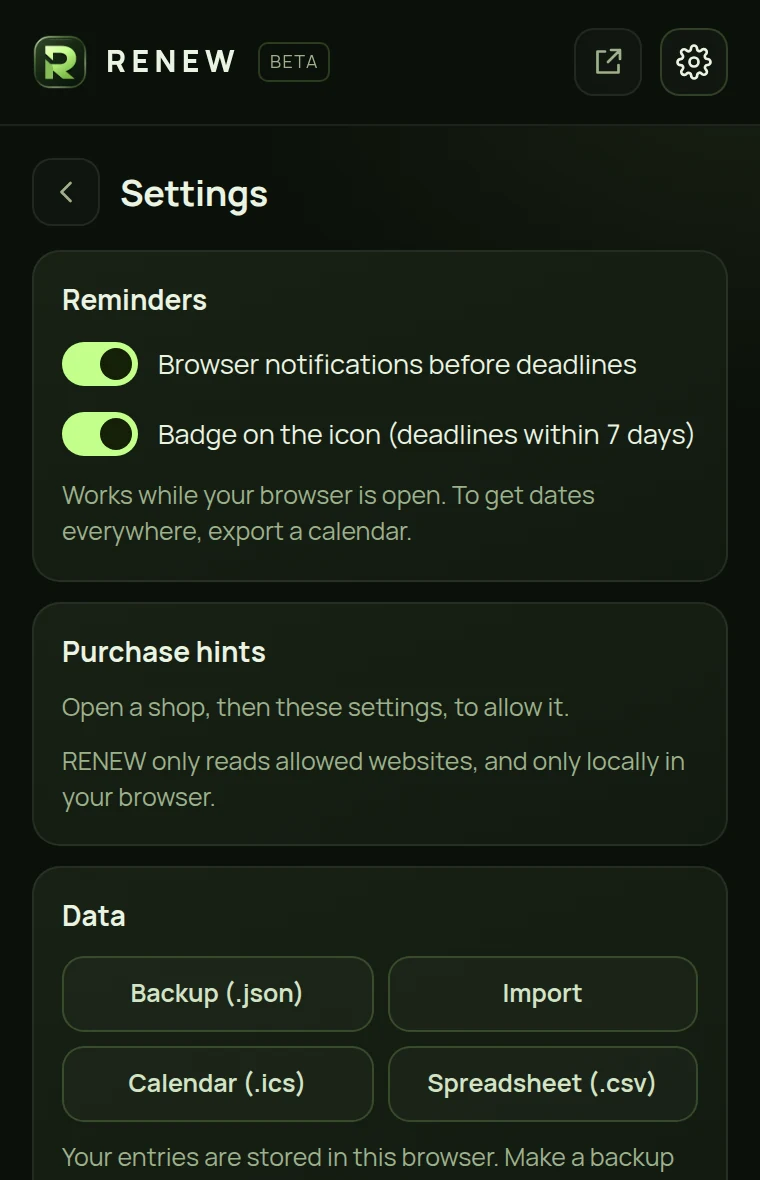 Reminder settings
